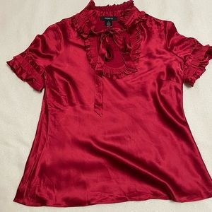 Arden B. soft satin-silk red velvet blouse with ruffles (size medium)